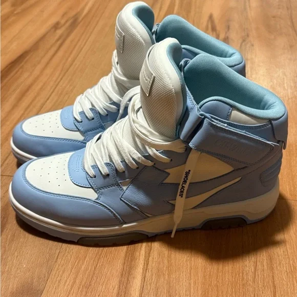 Off-White Out Of Office Mid Leather men Sneaker in White and Baby Blue 13 46 - Picture 3 of 11